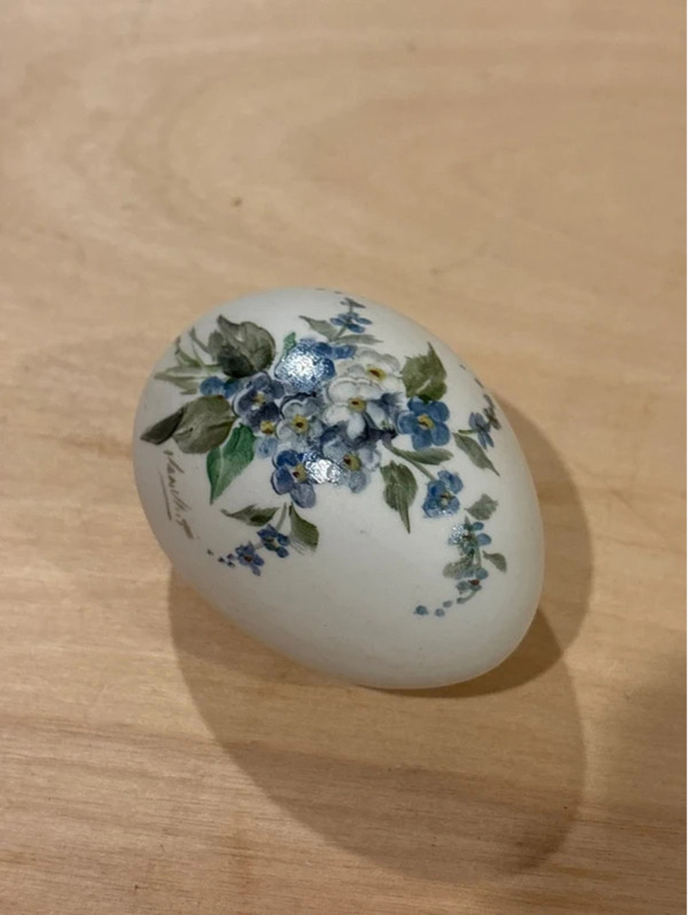 Vintage Signed Van Cleef Porcelain Egg Figurine Floral Cottagecore Spring Decor